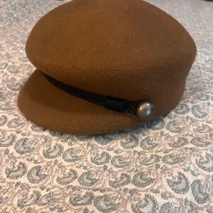Brown Wool Cap with Button Detail